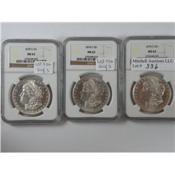 1878-S Choice Mint State Morgan Dollar trio.