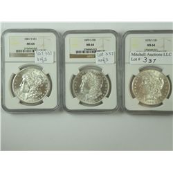 A Near Gem San Francisco Mint Trio of Morgan Dollars