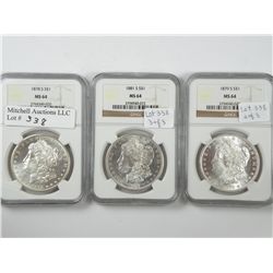 A Near Gem San Francisco Mint Trio of Morgan Dollars