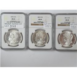 A Near Gem San Francisco Mint Trio of Morgan Dollars
