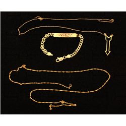 (2) Pieces 14ky scrap and (1) 14ky ID style bracelet, 8.5 grams