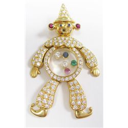 Chopard 18k Yellow Gold Clown Pendant w/ Emerald, Sapphire, Rubies, & Round Brilliant Cut Diamonds -