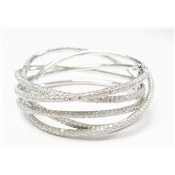 18K White Gold 5 Strand Hinged Lady Bracelet/Bangle w/ Round Brilliant Cut Diamonds - 1551 round bri