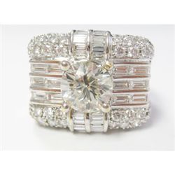 Approx. 2.09 Carat Round Brilliant Cut Diamond set w/ 18k White Gold Mounting w/ Baguette & Round Br