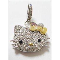 Sanrio 18k White Gold "HELLO KITTY" Pendant w/ Round Brilliant Cut Diamonds - Approx. 1 carat round 