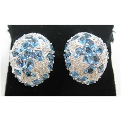 18k White Gold Pierced/Clip On Earrings w/ Aquamarine & Round Brilliant Cut Diamonds - 52 oval cut a