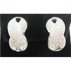 14k White Gold Pierced/Clip On Earrings w/ Round Brilliant Cut Diamonds - Approx. 2 carats of round 