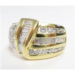 18k Yellow Gold Ring w/ Baguette & Round Brilliant Cut Diamonds - Approx. 1.27 carats of baguette & 