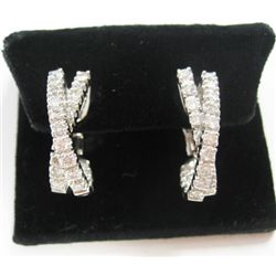 18k White Gold "X" Pierced/Clip On Earrings w/ Round Brilliant Cut Diamonds - 48 round brilliant cut