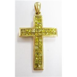18k Yellow Gold Diamond Cross w/ Yellow Princess Cut Diamonds - 46 princess cut diamonds, TAW: 2.76 