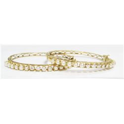 lot of (2) 14k Yellow Gold Bangles w/ Seed Pearls & Round Brilliant Cut Diamonds - 10 round brillian