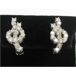 18k White Gold Pierced/Clip On Earrings w/ Round Brilliant Cut Diamonds - 34 round brilliant cut dia