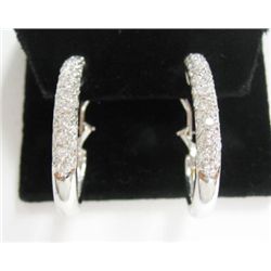 18k White Gold Pierced/Clip On Diamond Hoop Earrings - Approx. 1.59 carat of round brilliant cut dia