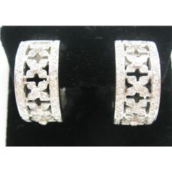 18k White Gold Pierced Hoop Earrings w/ Round Brilliant Cut Diamonds - Approx. 1.36 carat of round b