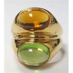 BVLGARI 18k Yellow Gold Ring w/ Natural Semi-Precious Stones - 2 natural semi-precious stones, Ring 