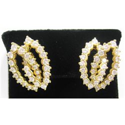 18k Yellow Gold Pierced/Clip On Earrings w/ Round Brilliant Cut Diamonds - 64 round brilliant cut di