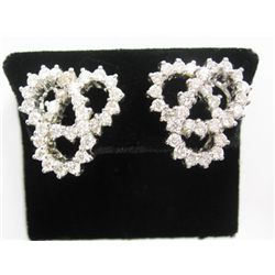 18k White Gold Pierced/Clip On Earrings w/ Round Brilliant Cut Diamonds - 62 round brilliant cut dia