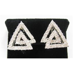 18k White Gold Pierced/Clip On Earrings w/ Round Brilliant Cut Diamonds - 64 round brilliant cut dia