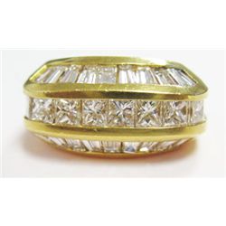 18k Yellow Gold Ring w/ Baguette & Princess Cut Diamonds - Approx. 2.70 carats of baguette & princes