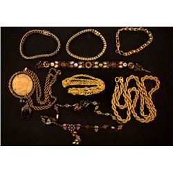 Lot assorted jewelry:  (2) Bracelets with synthetic stones stamped .925, 29 grams; (1) Gold tone nec