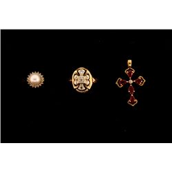 (1) 14ky ring set with diamonds, 2.3 grams ; (1) 14ky pendant set with 5 pear shaped stones, 1.4 gra