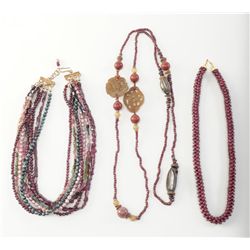 Three Antiques Necklaces – Jade family, amethyst, garnet, Czech Galss, Beads. A collection from an a