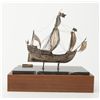 Image 2 : Beautifully-made copy of the sailing ship Santa Maria in silver, on marble and wood base with the mo