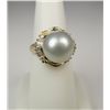 Image 2 : Elegant Tahitian Pearl and Diamond Ring 12.00 mm pearls with 16 round and baguette cut diamonds weig