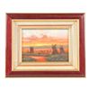 Image 1 : Signed Oil on Board by Heinie Hartwig of teepees at sunset. Approx 5” x 6 ½ “. Beautifully framed. T