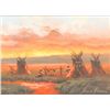 Image 8 : Signed Oil on Board by Heinie Hartwig of teepees at sunset. Approx 5” x 6 ½ “. Beautifully framed. T