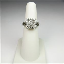 Heirloom Style Diamond Ring with 9 invisible set Princess cut diamonds with 60 round diamonds weighi