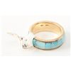 Image 2 : 14K gold band mounted with fine turquoise showing makers signature and quality workmanship. Approxim