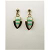 Image 2 : Fine Quality handcrafted Opal inlayed Earrings set in 14 karat yellow gold. Retail $1,000-$1,400 Est