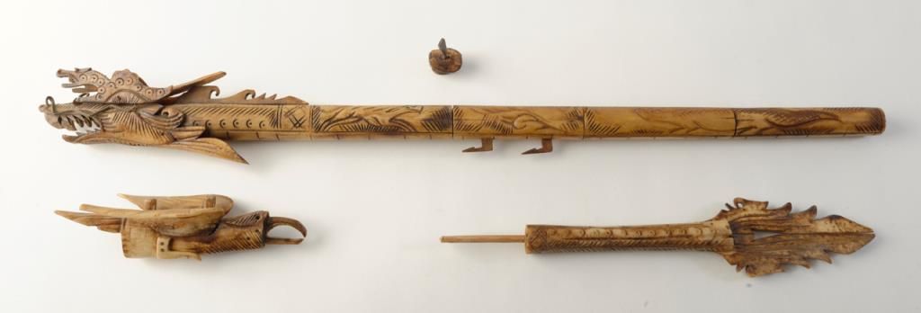 Dragon Bone Rifle Carved bone Blow Gun with dragons collected pre 1950 with dark aging ...