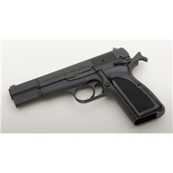 Browning Hi Power semi-auto pistol, 9mm cal., 4-1/2” barrel, mat black finish, checkered hard rubber