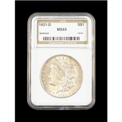 1921D Silver Dollar MS 65. Est.: $40 - $80.