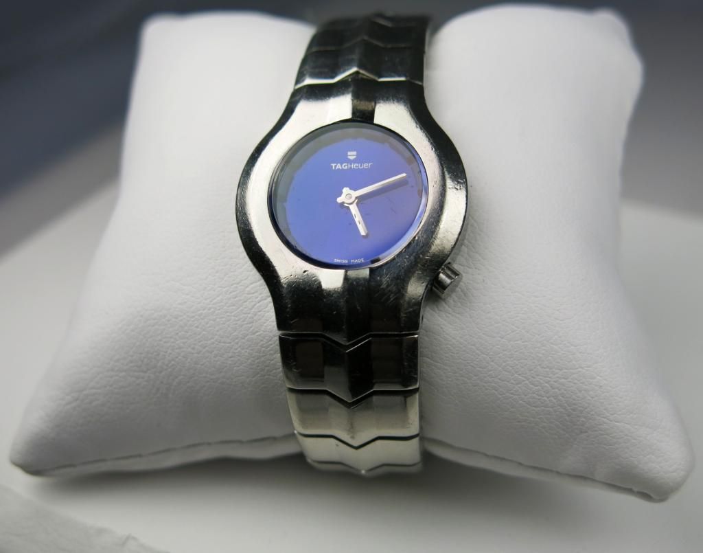 Sleek Ladies Tag Swiss Made Watch With Lapis Blue Watch Face With Scratch Resistant Sapphire Cryst