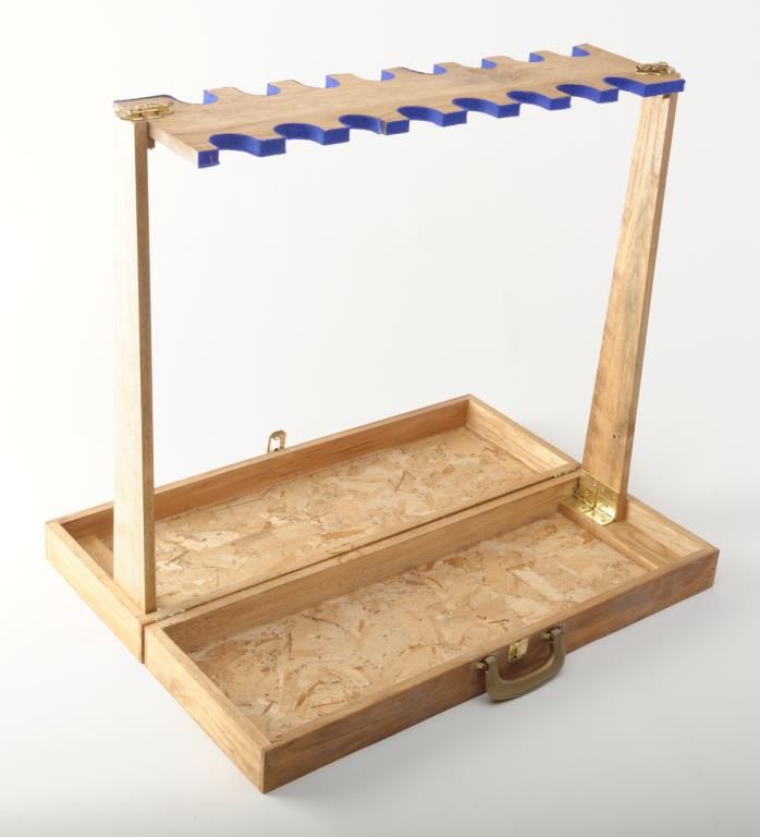 Portable gun rack for 16 long arms in suitcase style case; great for