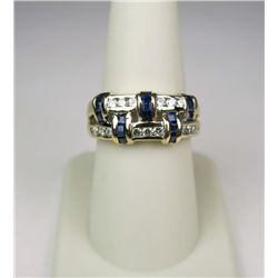 Splendid Diamond and Sapphire Ring with 30 fine round channel set diamonds and square sapphires weig