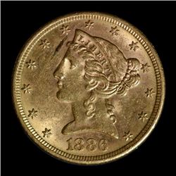1886 $5 dollar liberty U.S. gold in choice B.U. condition. Not professional graded (our opinion). Es