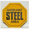 Image 2 : Metal advertising sign in the shape of a warning sign, approx. 21” octagon, yellow background with b