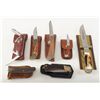 Image 2 : Lot of 6 small and 1 large various maker folder knives with sheaths, all in very good condition. Est