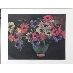 Valat Lithograph Art Print Anemones In A Vase