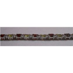 9.540g Bracelet of Peridot and Garnet Sterling Silver