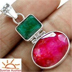 3.30g Pendant of Emerald and Ruby Sterling Silver