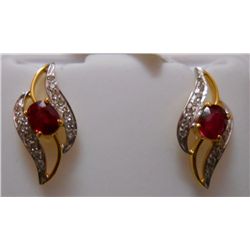 Earring of Diamond 0.22 Ctw,Ruby 1.37 Ctw in 2.71g 14kt Yellow Gold
