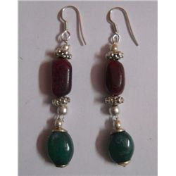 10.180g Earring of Emerald and Ruby Sterling Silver