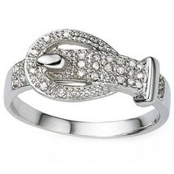 Belt Buckle Diamond Accent 0.925 Silver Ring