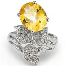 Beautiful 10x12mm/4.8CT Citrine & Diamond Silver Ring