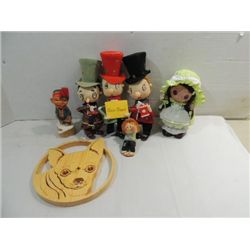 LOT 6 VARIOUS VINTAGE FIGURINES: 3 XMAS CAROLERS,